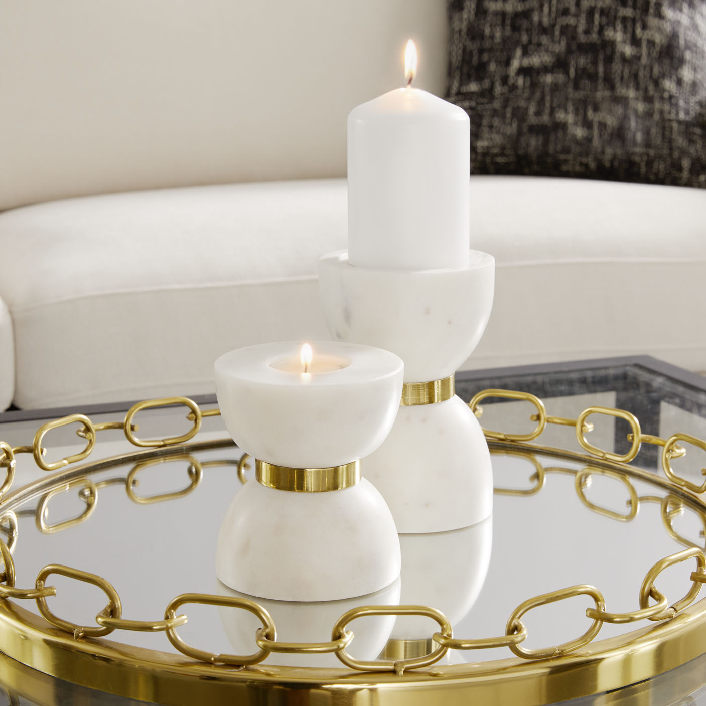 White Marble and Gold Tea Light